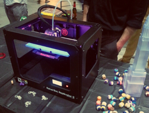 Makerbot, a Brooklyn 3D printer company, shows off one of their products