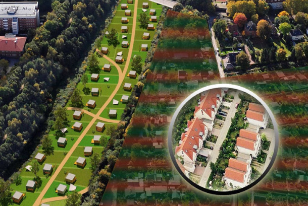 Impression of a section of the planned green roof cap on the A7 highway (left). Source: inhabitat
