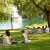 Parc de la Fontaine in late August, with the fountain in the backdrop